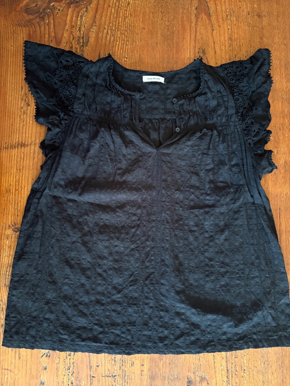 Max Studio Black Cotton Rayon Blend Flutter Sleeve  Blouse Size Possible Medium